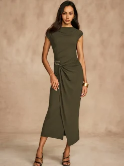 COMMENSE Pure Cotton Cap Sleeve Draped Dress* Casual Dresses|Summer Dresses