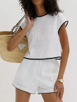 COMMENSE Pure Cotton Contrast Trim Shorts Set* Shorts Sets|Shorts