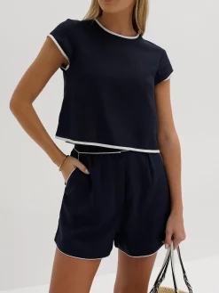 COMMENSE Pure Cotton Contrast Trim Shorts Set* Shorts Sets|Shorts