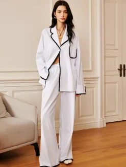 COMMENSE Pure Cotton Contrast Trim Cozy Pants* Long Sleeve Sets|Pants