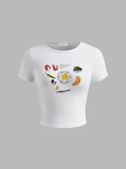 COMMENSE Pure Cotton Food Printed T-Shirt* T-shirts|Tops