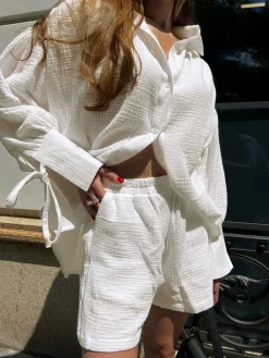 COMMENSE Pure Cotton Loose Knotted Shorts Set* Shorts Sets|Shorts
