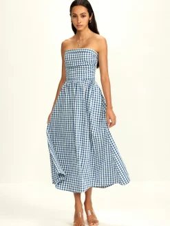 COMMENSE Pure Cotton Plaid Panel Tube Dress* Vacation Dresses|Summer Dresses