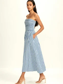 COMMENSE Pure Cotton Plaid Panel Tube Dress* Vacation Dresses|Summer Dresses