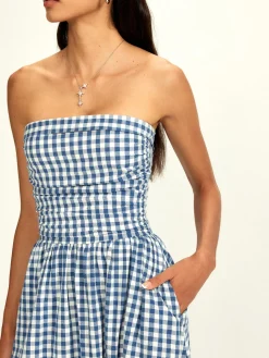 COMMENSE Pure Cotton Plaid Panel Tube Dress* Vacation Dresses|Summer Dresses