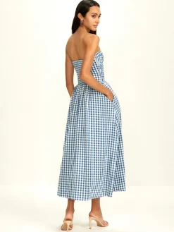 COMMENSE Pure Cotton Plaid Panel Tube Dress* Vacation Dresses|Summer Dresses