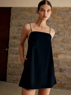 COMMENSE Pure Cotton Plain Cami Dress* Black Dresses|Casual Dresses