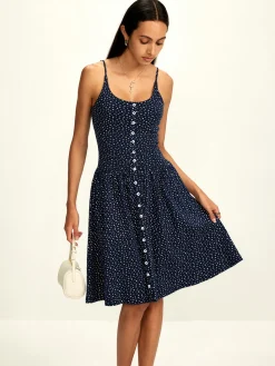 COMMENSE Pure Cotton Printed Breasted Dress* Vacation Dresses|Summer Dresses