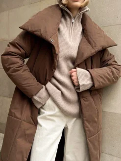 COMMENSE Quilted Long Winter Coat With Belt* Outerwear|Coats
