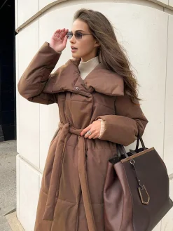 COMMENSE Quilted Long Winter Coat With Belt* Outerwear|Coats