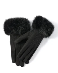 COMMENSE Rabbit Fur Wrist Cashmere Gloves* Accessories