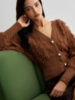COMMENSE Raw Hem Button Cinched Cardigan* Cardigans|Sweaters & Cardigans