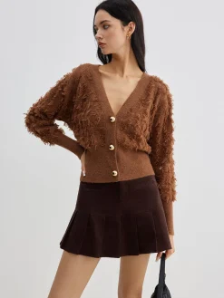 COMMENSE Raw Hem Button Cinched Cardigan* Cardigans|Sweaters & Cardigans