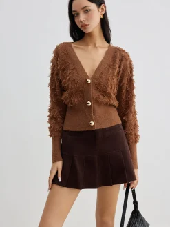 COMMENSE Raw Hem Button Cinched Cardigan* Cardigans|Sweaters & Cardigans