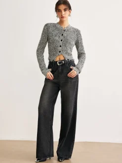 COMMENSE Raw Hem Button Slim Knit Top* Sweater Tops|Sweaters & Cardigans