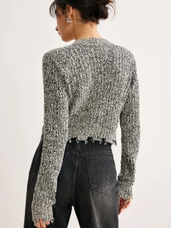 COMMENSE Raw Hem Button Slim Knit Top* Sweater Tops|Sweaters & Cardigans