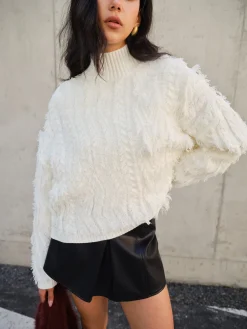 COMMENSE Raw Hem Turtleneck Sweater* Sweater Tops|Sweaters & Cardigans