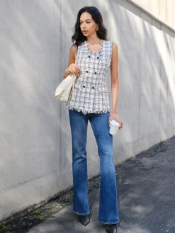 COMMENSE Raw Hem Tweed Slim Tank Top* Tank Tops & Camis