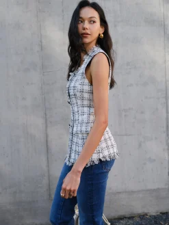 COMMENSE Raw Hem Tweed Slim Tank Top* Tank Tops & Camis