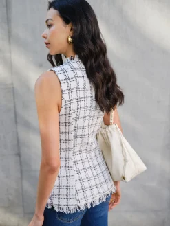 COMMENSE Raw Hem Tweed Slim Tank Top* Tank Tops & Camis