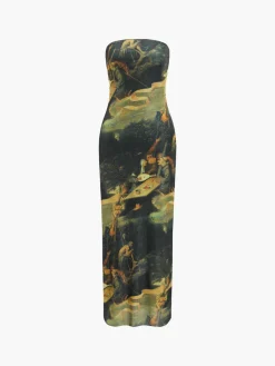 COMMENSE Renaissance Mesh Strapless Tube Midi Dress* Casual Dresses|Summer Dresses