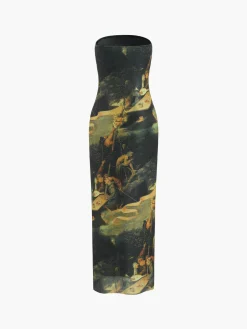 COMMENSE Renaissance Mesh Strapless Tube Midi Dress* Casual Dresses|Summer Dresses