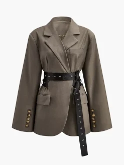 COMMENSE Retro Button Blazer With Belt* Outerwear|Blazers
