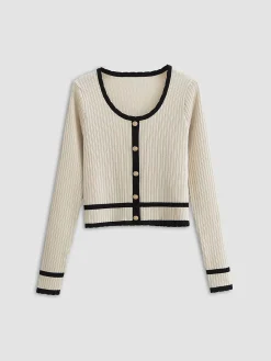 COMMENSE Retro Contrast Cardigan* Cardigans|Sweater Tops