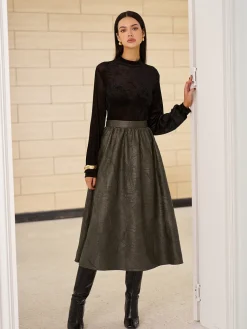 COMMENSE Retro Faux Leather Skirt Without Belt* Skirts|Bottoms