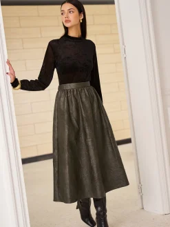 COMMENSE Retro Faux Leather Skirt Without Belt* Skirts|Bottoms