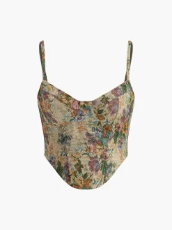 COMMENSE Retro Floral Printed Corset* Corset Tops|Tops