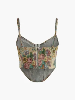 COMMENSE Retro Floral Printed Corset* Corset Tops|Tops