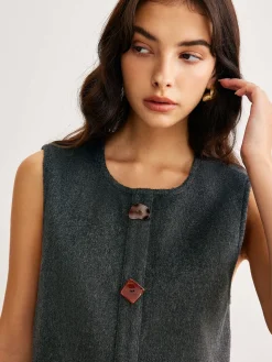 COMMENSE Retro Geometric Button Tank Dress* Casual Dresses|Work Dresses
