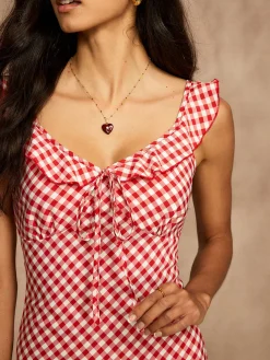 COMMENSE Retro Gingham V-Neck Fishtail Dress* Dresses
