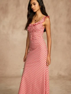 COMMENSE Retro Gingham V-Neck Fishtail Dress* Dresses