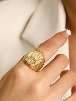 COMMENSE Retro en Textured Cross Ring* Rings & Bracelets|Accessories