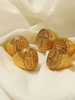 COMMENSE Retro en Textured Cross Ring* Rings & Bracelets|Accessories