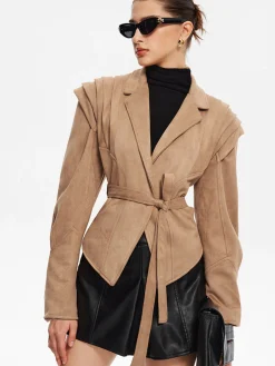 COMMENSE Retro Lapel Belted Short Jacket* Outerwear|Jackets