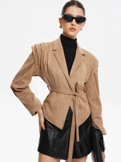 COMMENSE Retro Lapel Belted Short Jacket* Outerwear|Jackets