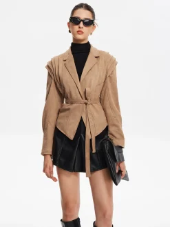 COMMENSE Retro Lapel Belted Short Jacket* Outerwear|Jackets