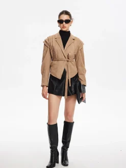 COMMENSE Retro Lapel Belted Short Jacket* Outerwear|Jackets