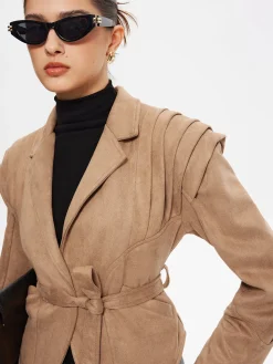 COMMENSE Retro Lapel Belted Short Jacket* Outerwear|Jackets