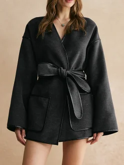 COMMENSE Retro Piping Belted Cinched Jacket* Outerwear|Jackets