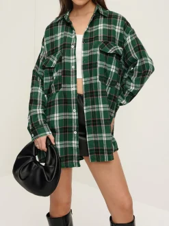 COMMENSE Retro Plaid Lapel Pockets Shirt* Blouses & Shirts|Tops