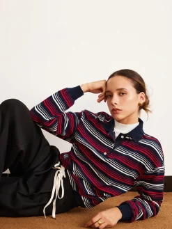 COMMENSE Retro Striped Polo T-Shirt* T-shirts|Tops