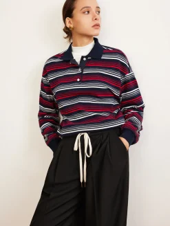 COMMENSE Retro Striped Polo T-Shirt* T-shirts|Tops