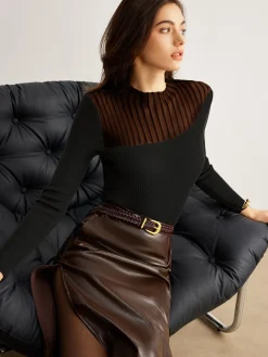 COMMENSE Retro Wool-Blend Panel Slim Sweater* Sweater Tops|Sweaters & Cardigans