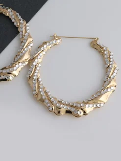 COMMENSE Rhinestone Bamboo Hoop Earrings* Earrings|Accessories