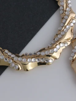 COMMENSE Rhinestone Bamboo Hoop Earrings* Earrings|Accessories