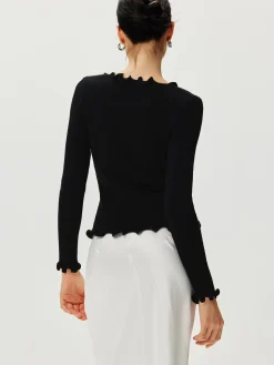 COMMENSE Rhinestone Bow Lettuce Trim Sweater* Sweater Tops|Sweaters & Cardigans